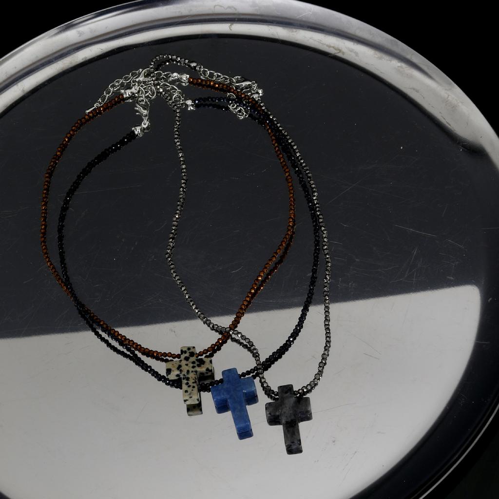 Ожерелье ручной работы из необработанных камней, ожерелье из натурального камня с крестом