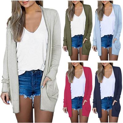 Женский повседневный кардиган с длинным рукавом, однотонная куртка средней длины, модная верхняя одежда