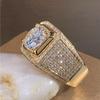 Fashionable Men's Ring Gold Set Zircon Engagement Proposal Ring Size 8-13