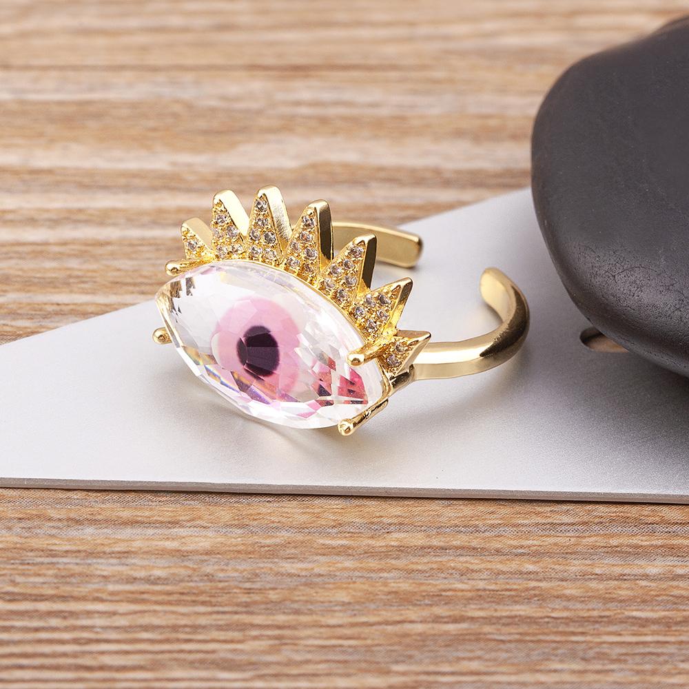 Nidin Trendy Bohemian Lucky Colorful Evil Eye Transparent Rhinestone Opening Adjustable Ring Womem Elegant Jewelry Fine Gift