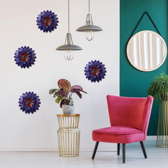 Металлический настенный декор в виде подсолнуха, разноцветные цветы ручной работы для сада, дома, уличного подвесного украшения