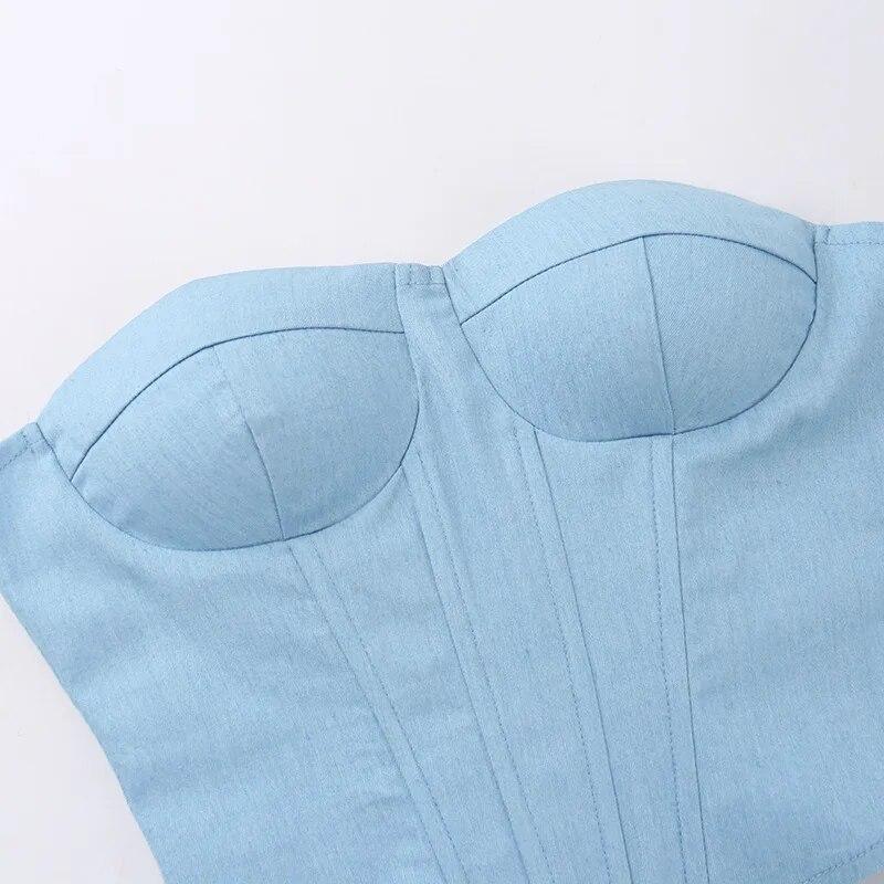 Винтажные джинсовые топы с разрезом на шее, сексуальные майки, женские бандо, бандажный корсет, бюстгальтер, топ без рукавов, облегающие майки с открытой спиной 30725