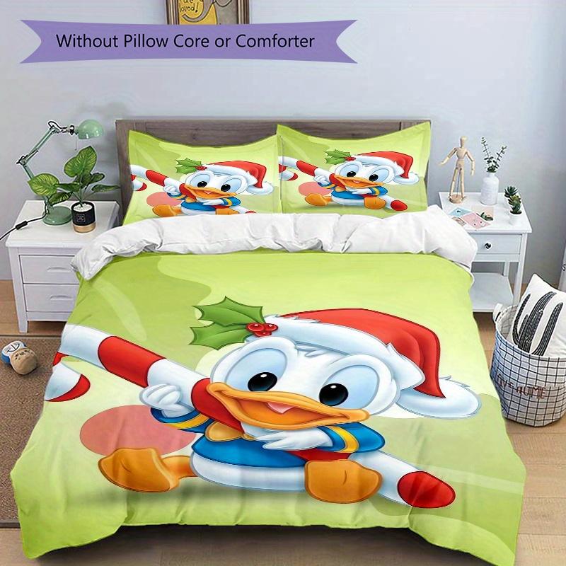 3pcs Christmas Donald Duck Holiday Quilt Cover Set (1 Quilt Cover + 2 Pillowcases Without Pillow Core), High-Definition Printing for Home an