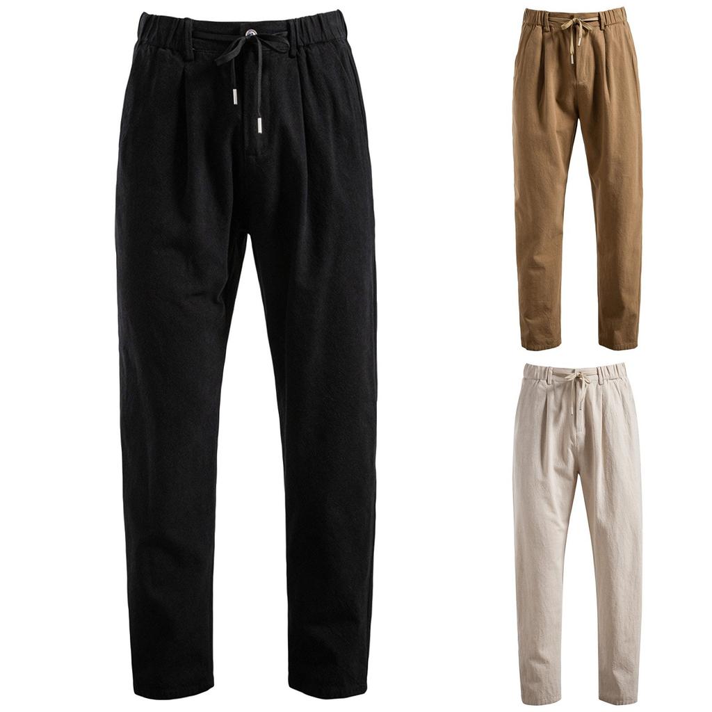 Мужские летние повседневные брюки на шнурке Мужские дышащие брюки из хлопка и льна