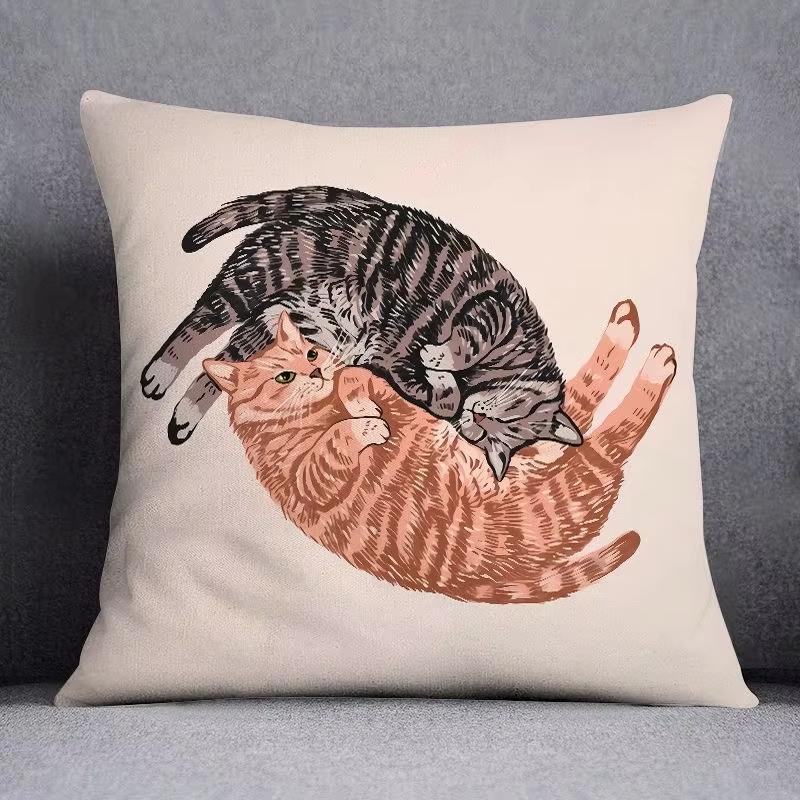 1Pc Double Sided Printed Cute Cat Pattern Pillowcase Adorable Feline Design Cushion Cover For Sofa Bedroom Home Decor No Pillow