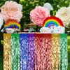 1Pc/2Pcs Rainbow Wavy Table Skirt Metallic Tinsel Foil Fringe Streamers for Birthday Wedding Fiesta Party Decoration