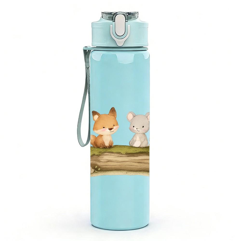 1PC Forest Bear Rabbit Family Print 750ml Color Plastic Sports Water Bottle Leakproof Flip Straw Lid Suitable for Sports Office Home Use