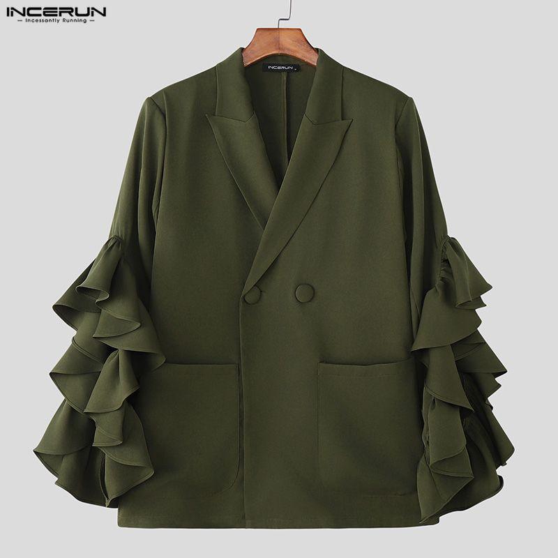 INCERUN Мужские лацканы с оборками, рукава с разрезами, повседневные свободные пиджаки для вечеринок