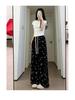 Petite High Waist Bow Wide-Leg Ice Silk Pants - Women's Summer Style