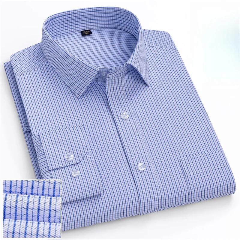 6XL Рабочая Сине-белая Рубашка с Длинным Рукавом Мужская Формальная Рубашка с Длинным Рукавом Офисная Однотонная Классическая В Полоску Модная Деловая с Карманом