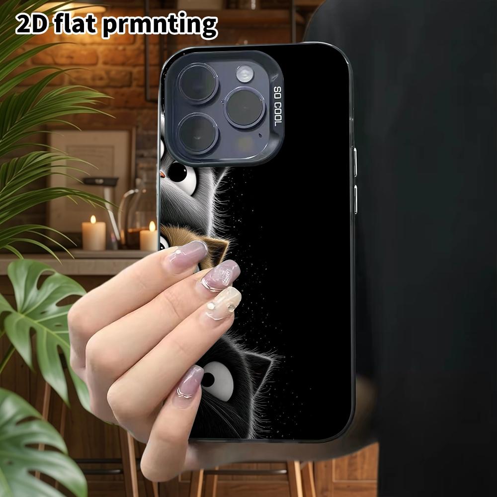 Phone Case: 2D flat design suitable for iPhone 18, 17, 16, 15, 14, 13 Pro, color silver protective case, couple style, big-eyed three-color cat, Chris