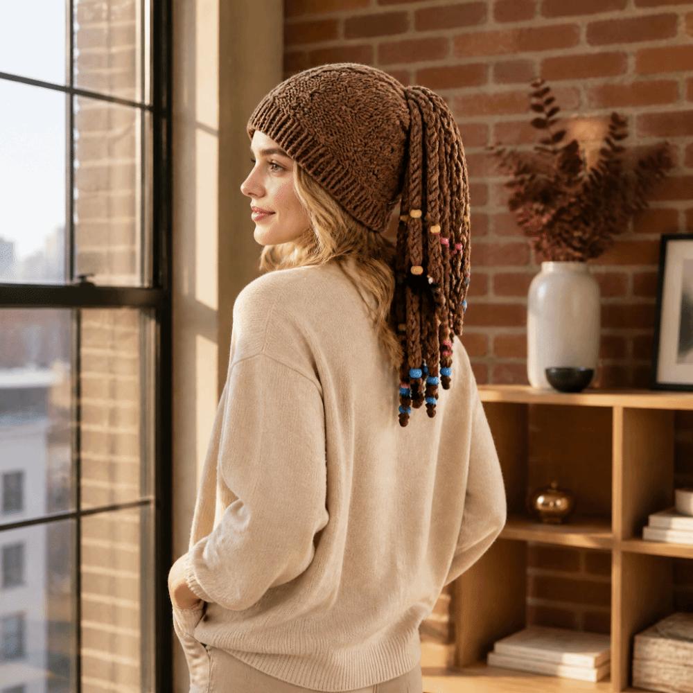 Colorful Bead Tassels Reggae Dreadlocks Wig Handmade Jamaican Knitted Beanies Wig Nightclub Bar