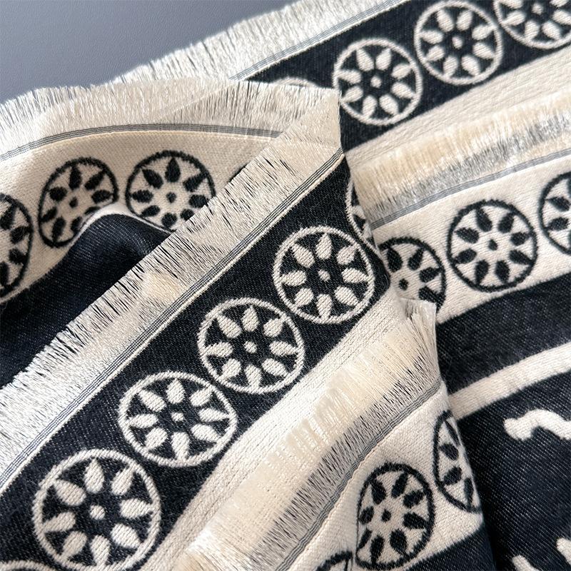 Simple Style Large Grid Temperament Double-sided Imitation Cashmere Scarf Winter High-end Warm Shawl