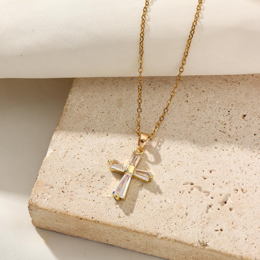 Golden Zirconia Arrow Cross Pendant Necklace, Dainty Jewelry for Women