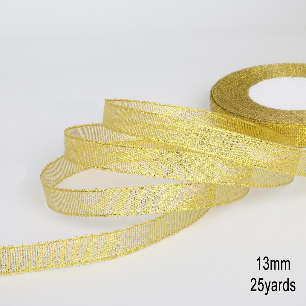 1Pcs Gold/Silver Silk Satin Organza Glitter Ribbon 7-38mm Onions Belt for Wedding Cake Gift Package