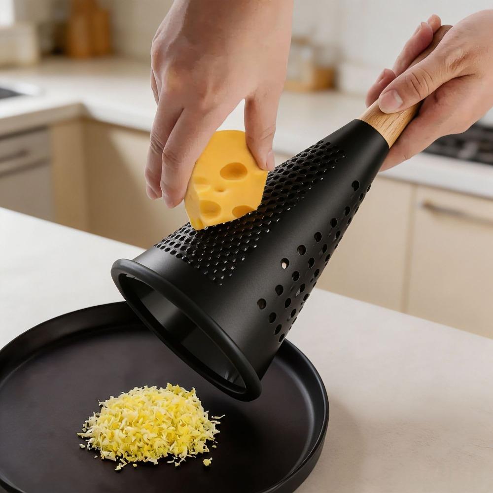Wooden Handle Cheese Grater Stainless Steel Garlic Grinder Black Conical Vegetable Grater Home