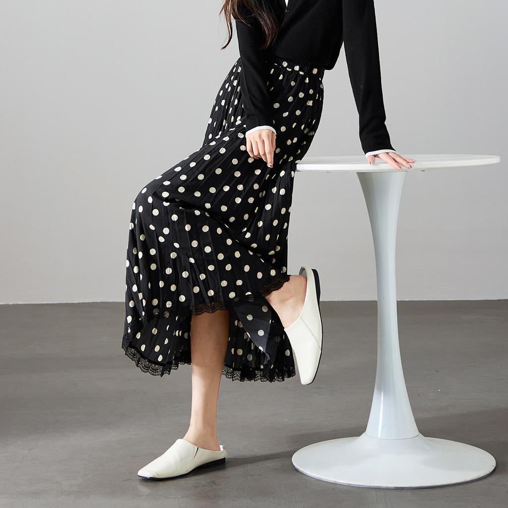 Fashionable polka dot printed high waisted skirt for 2026 spring versatile slimming mid length A-line umbrella skirt