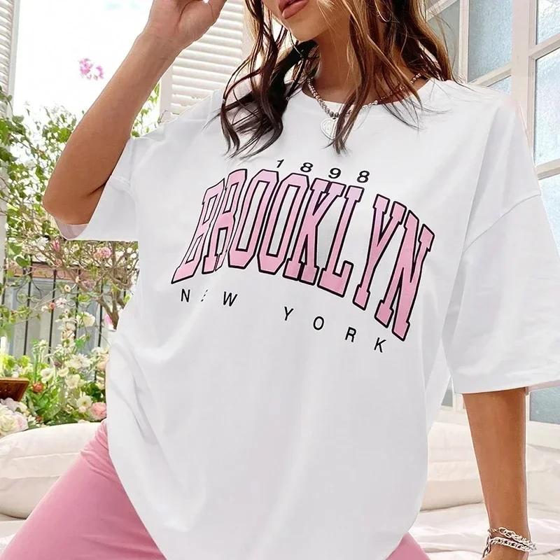 Летний женский комплект с коротким рукавом Harajuku футболка Brooklyn Letter Print с коротким рукавом спортивные футболки Y2k 1898 Brooklyn Clothing