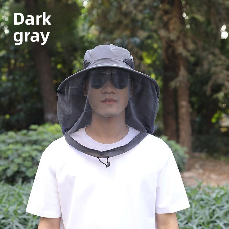 Mesh face mask mosquito-proof hat, sun protection hat, face covering for men and women, summer outdoor large brim UV protection for fishing and
