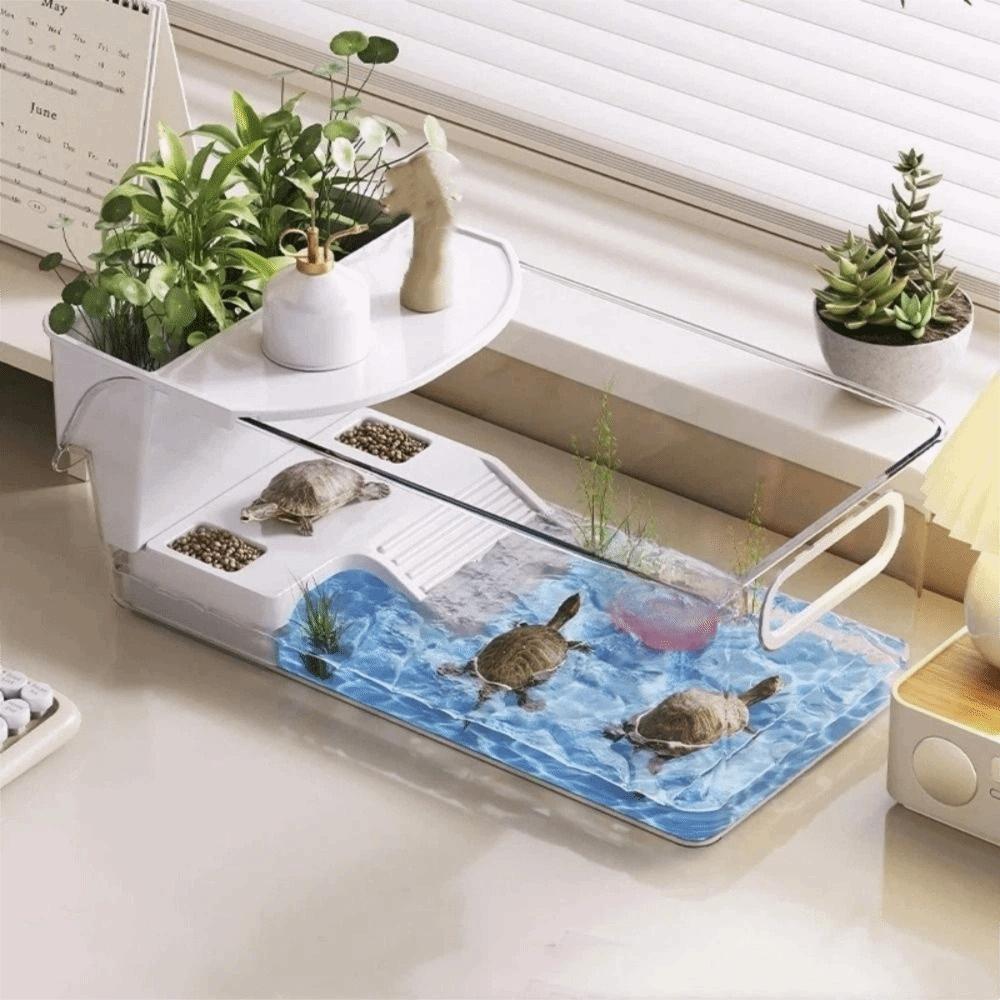 Прозрачный аквариум для черепах с разделением на сухую и влажную зоны, место для прогрева, террариум для крабов с местом для лазания, пластиковый террариум-среда обитания для рептилий