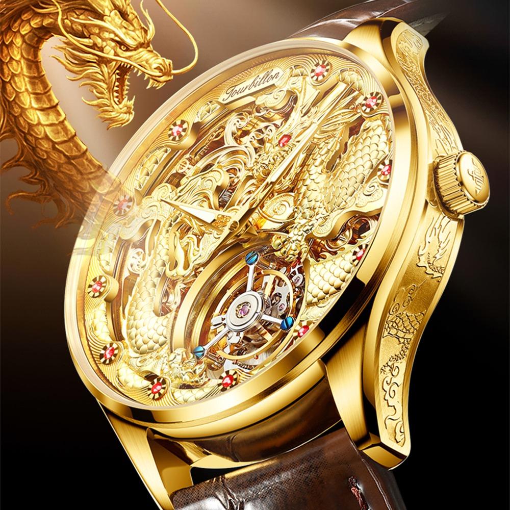 OUPINKE Мужские часы Механические часы с турбийоном через нижнюю часть Local Tyrant Gold Temperament Водонепроницаемые часы высокого класса