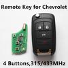 315MHz/433MHz with ID46 Chip for Cruze Malibu Aveo Spark Volt Orlando Car Alarm Keyless Entry Fob