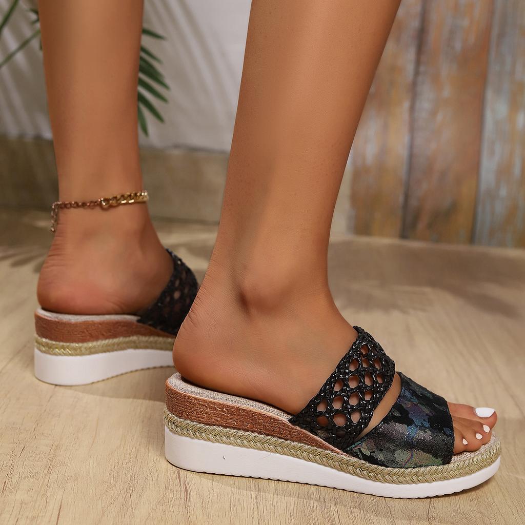 Туфли на высоком каблуке женские 2024 новые большие размеры 43 пеньковая веревка подошва сандалии с толстым каблуком рыбий рот женская мода