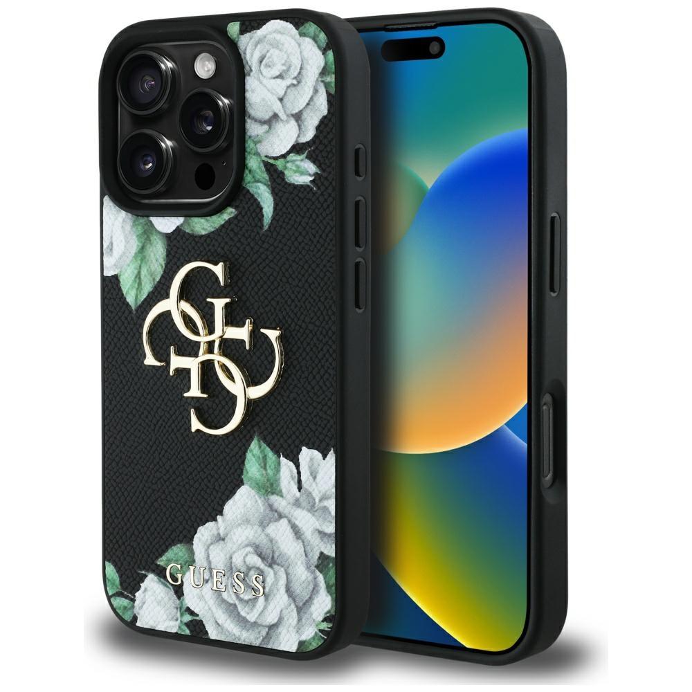Guess Grained Roses Big 4G logo case for iPhone 16 Pro Max black