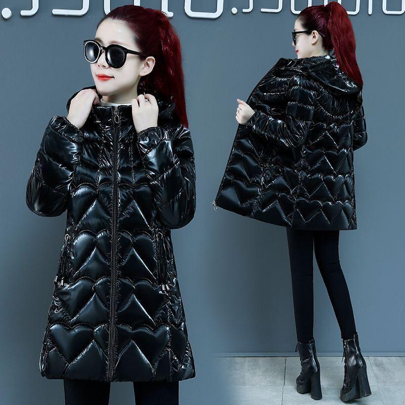Корейская версия, блестящая хлопковая куртка с жемчужным блеском, не стираемая, легкая и теплая хлопковая куртка средней длины с капюшоном, женское трендовое пальто