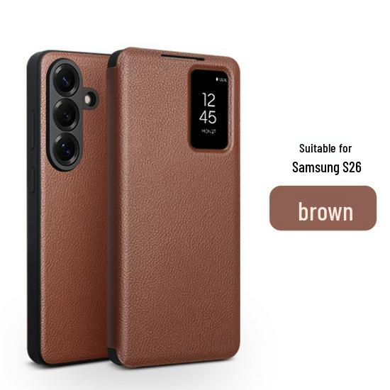 Кожаный чехол-книжка Chali с умным окном для Samsung S26 Ultra