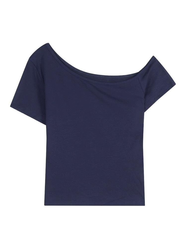 Slant off-the-shoulder pure desire royal sister fried street short-sleeved t-shirt female sexy style white slim-fitting versatile front shoulder top