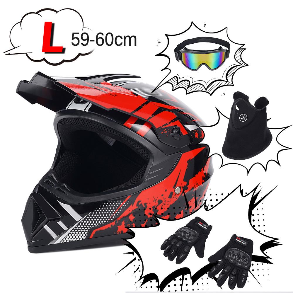 Red New Off-Road Motorcycle Helmet Atv Dirt Bike Utv Helmet with Goggles, Gloves and Mask, Including Four Models of S/m/l/xl