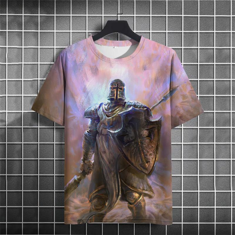 Винтажная футболка с рисунком рыцарей-тамплиеров для мужчин, модная футболка с 3D-принтом, летние повседневные футболки с коротким рукавом и круглым вырезом, свободные футболки