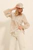 Women's Blouse New Season Fashion Beige Front Embroidered Collar Tassel Balloon Sleeve Woven Blouse