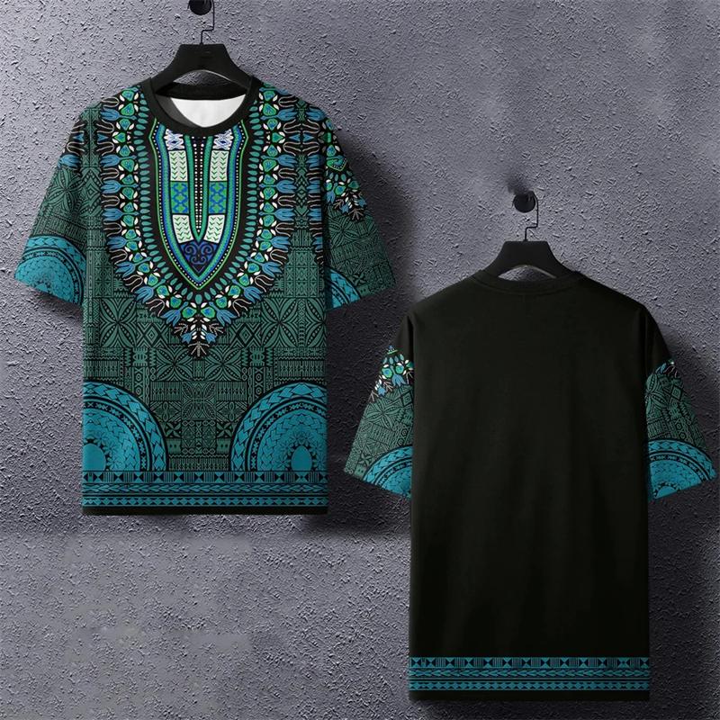 Винтажная африканская этническая полосатая 3D-печатная футболка с круглым вырезом, свободные футболки с коротким рукавом, летняя мужская одежда, размер XXS-6XL
