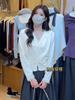 French white V-neck lace knitted bottoming shirt for women's autumn and winter new pure desire with sexy slim top