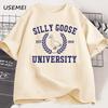 Silly Goose University Crewneck Tshirt Funny Cotton Short Sleeve Graphic T Shirts Casual Round Neck Short Sleeve T-shirts