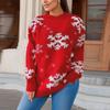 Red Christmas Sweater, Women's Snowflake Towel, Embroidered Round Neck Long Sleeved Christmas Themed Pullover Sweater 3505