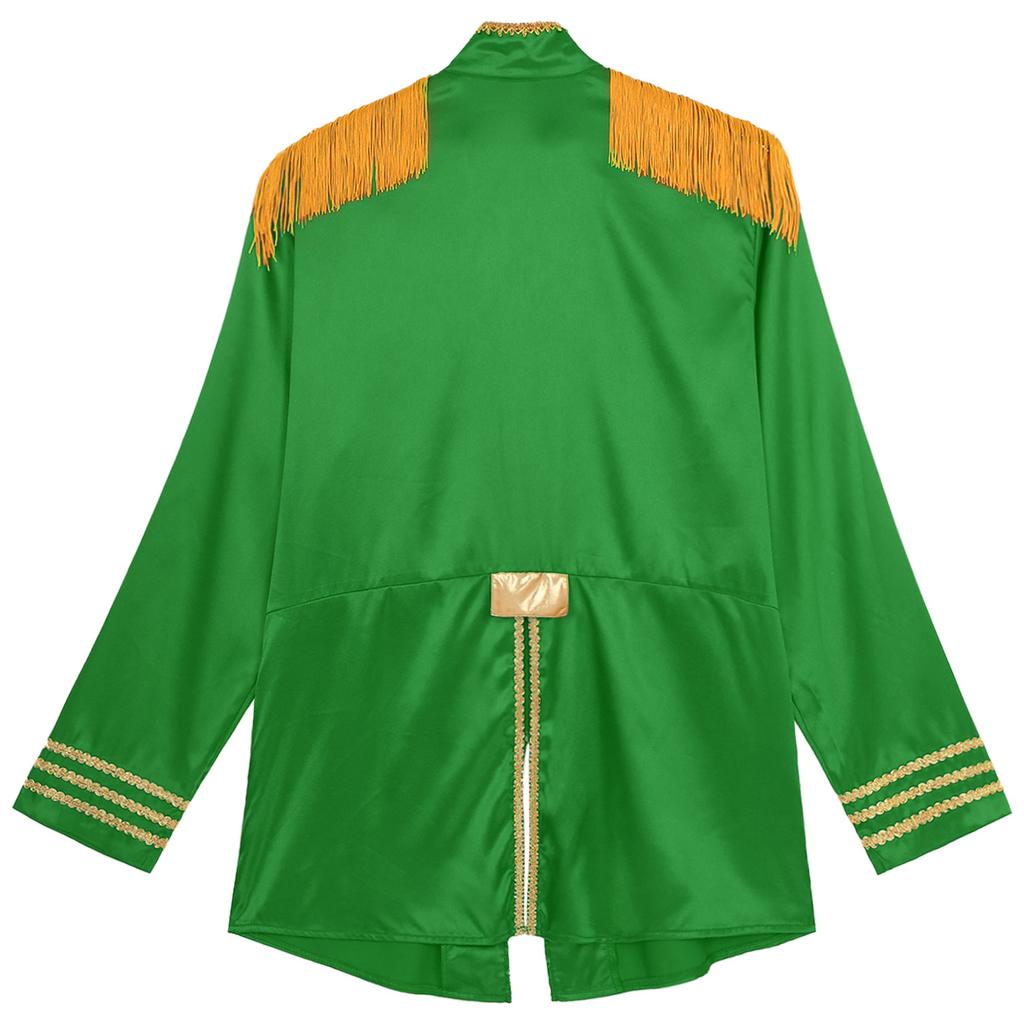 Womens Halloween Medieval Style Outerwear Tassel Shoulder Pads Gold Trim Front Zip Satin Jacket