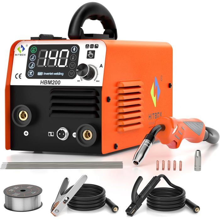 Сварочный аппарат 3-в-1 - HBM200 - MIG/MMA/LIFT TIG - 140 А - Компактный портативный 230 В