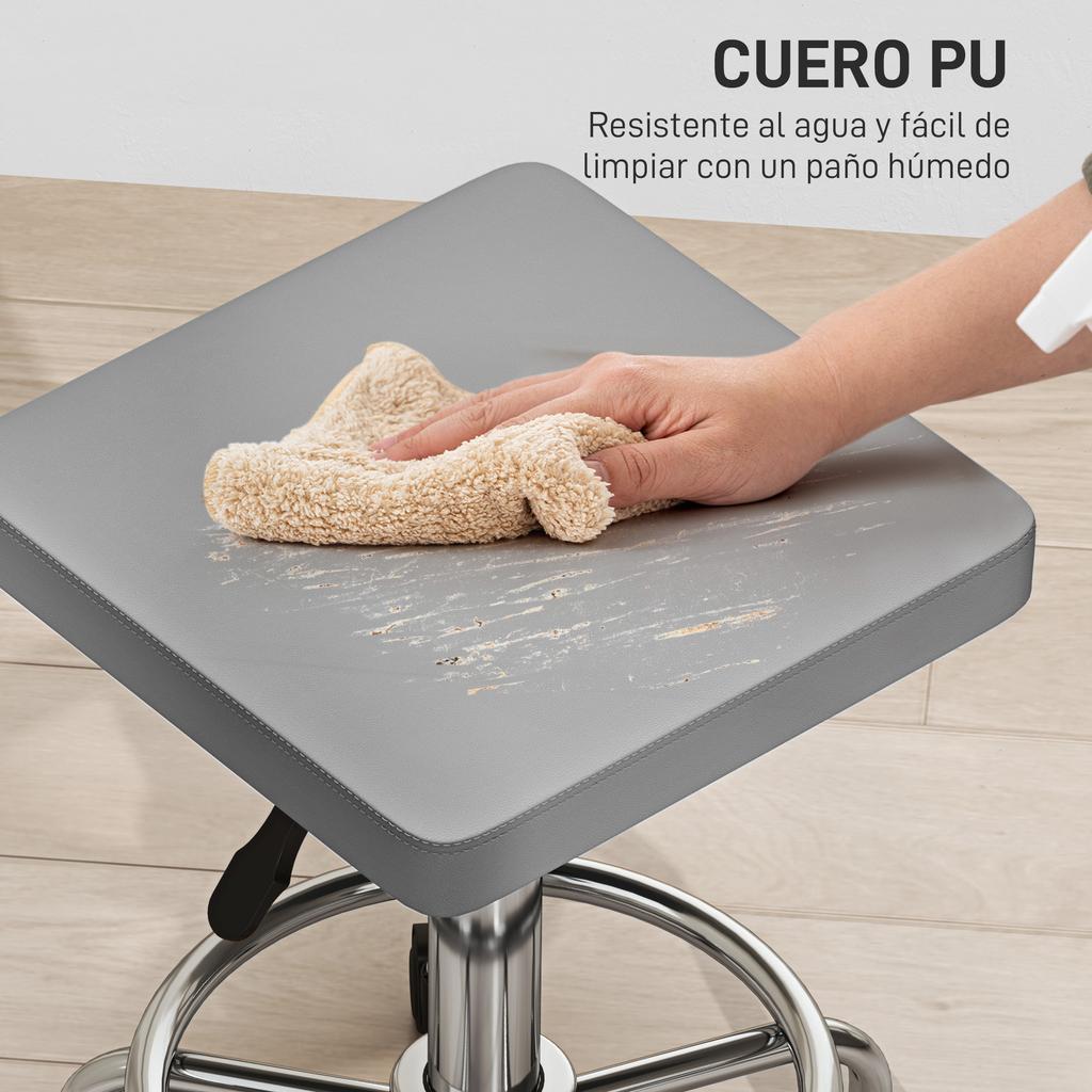 Adjustable Swivel Stool with Padded Seat Footrest and Wheels for Living Rooms and Workshops 34x34x50-66 cm Gray