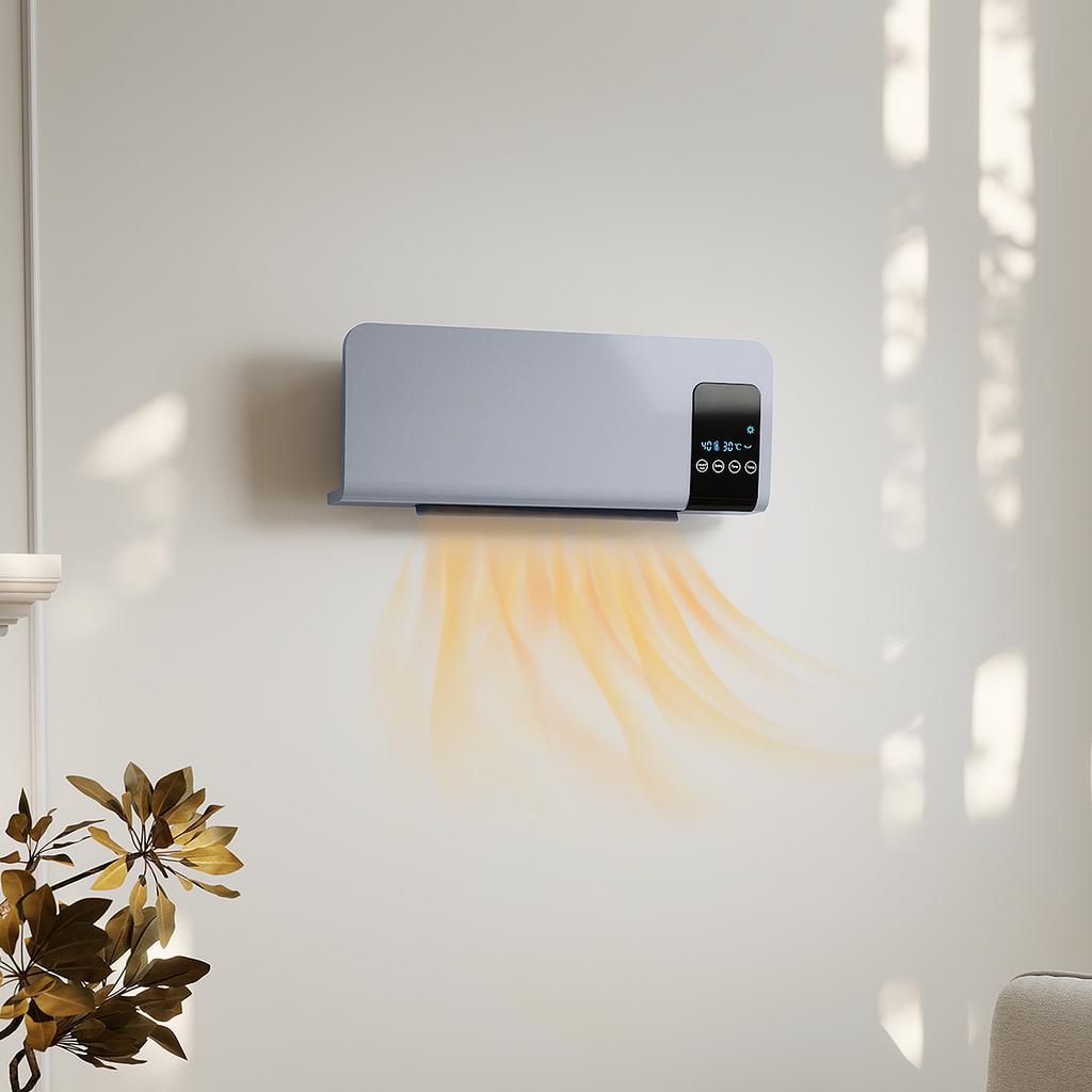 Electric Heater, Wall Mounted, Oscillating Function, 2 Modes, Timer, LED Display, Grey