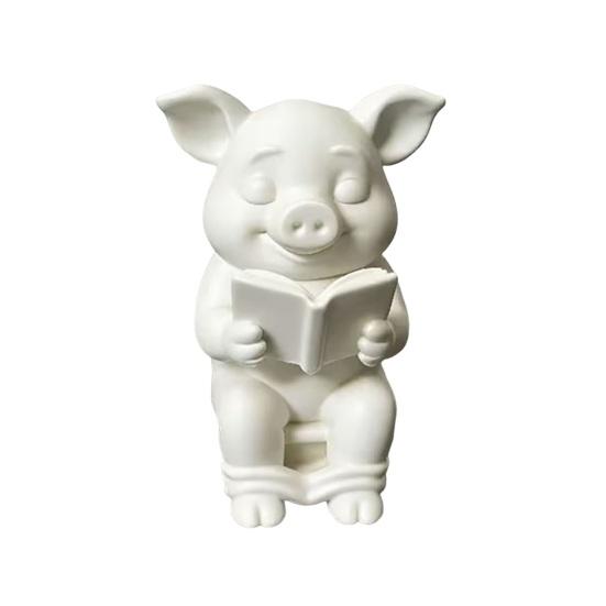3D-печатная статуэтка свиньи Yousheng, Мини-фигурка свиньи с матовой поверхностью, Устойчивая к загрязнениям, Милый поросенок, читающий на унитазе