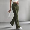 Women Pants High Waist Solid Color Ribbed Casual Trousers Slim Fit Spring