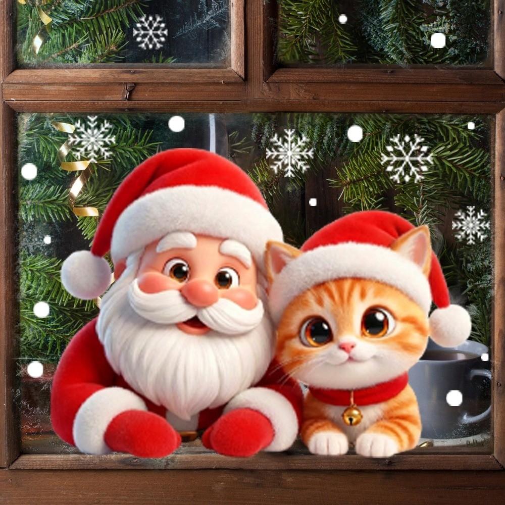 2D Flat Printed 3D Christmas Static Cling Decal Waterproof Xmas Party Door Stickers New Year