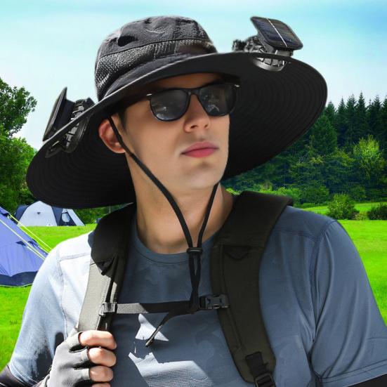 Sun Hat with Dual Power Supply Solar Fan Wide Brim Hiking Hat Lightweight Outdoor Activity Cooling Hat