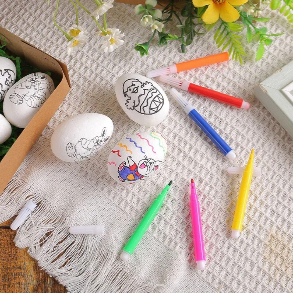 6PCS DIY Easter Eggs with Paint Pen Foam Easter Eggs Easter Scene Decoration