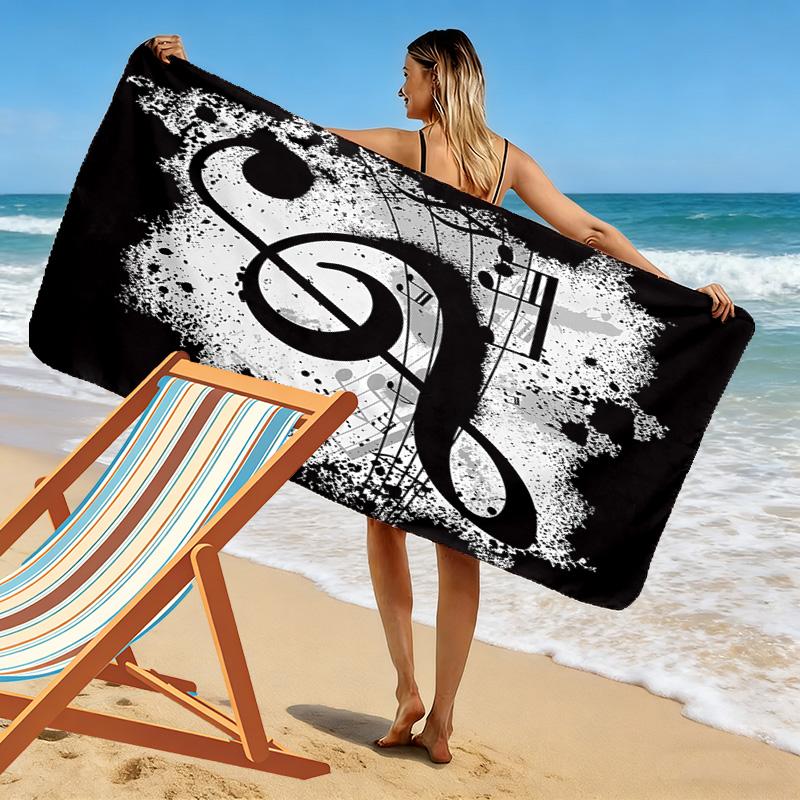 Music Note Print Beach Towel, Large Soft Quick Dry Towel for Beach Camping Swimming