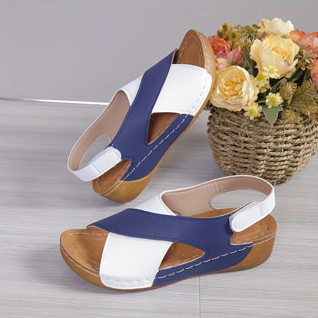 Women's Fashion Clash Colour Slope Heel Sandals,Open Toe Summer Shoes,Cross Strap Design,Mid Heel Platform,Non-Slip Sole,Comfortable Walking Shoes,