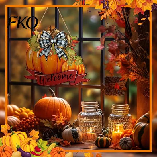 Rustic Fall Porch Decor Pumpkin Welcome Sign, Thanksgiving Door Hanger, Wooden Durable Ornament Hanging Sign for Autumn Harvest Farmhouse Wall